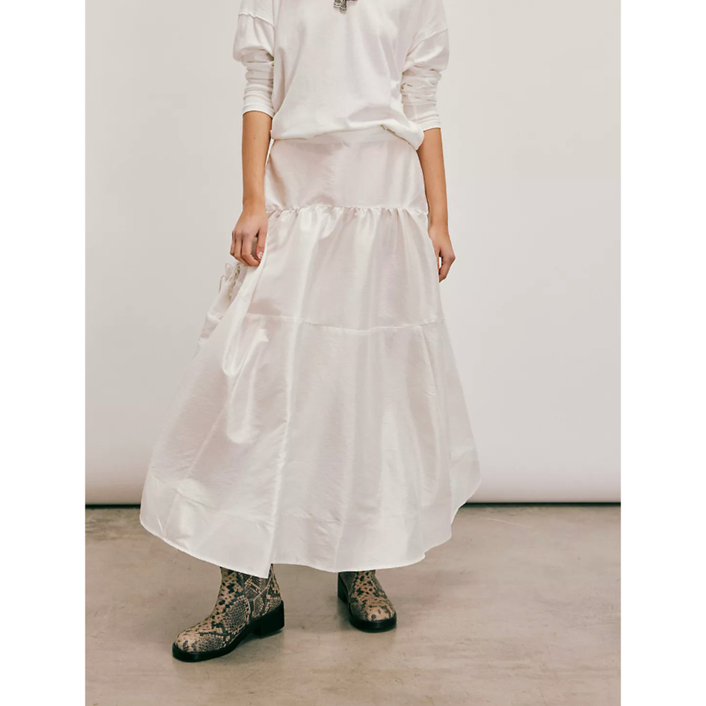 Free People White Tiered Midi Skirt